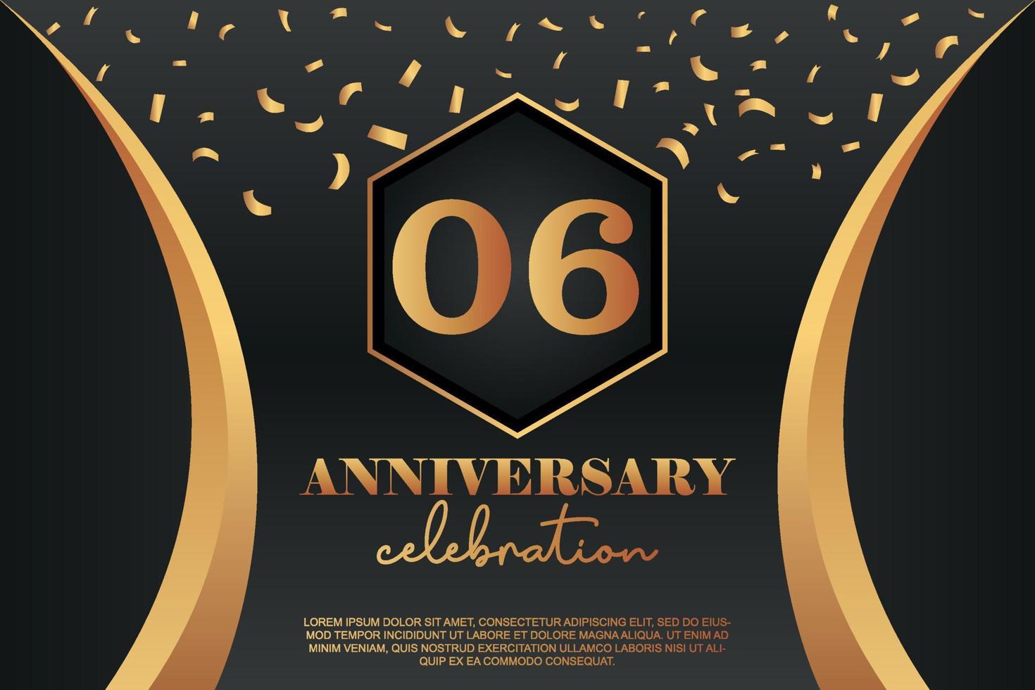 06 anniversario celebrazione logo con d'oro colorato vettore design per saluto astratto illustrazione