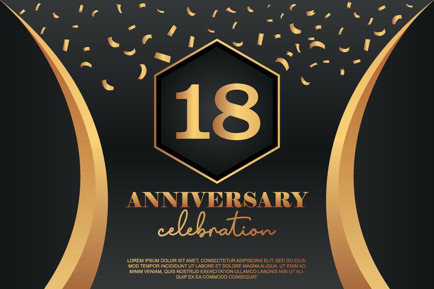 18 ° anniversario celebrazione logo con d'oro colorato vettore design per saluto astratto illustrazione
