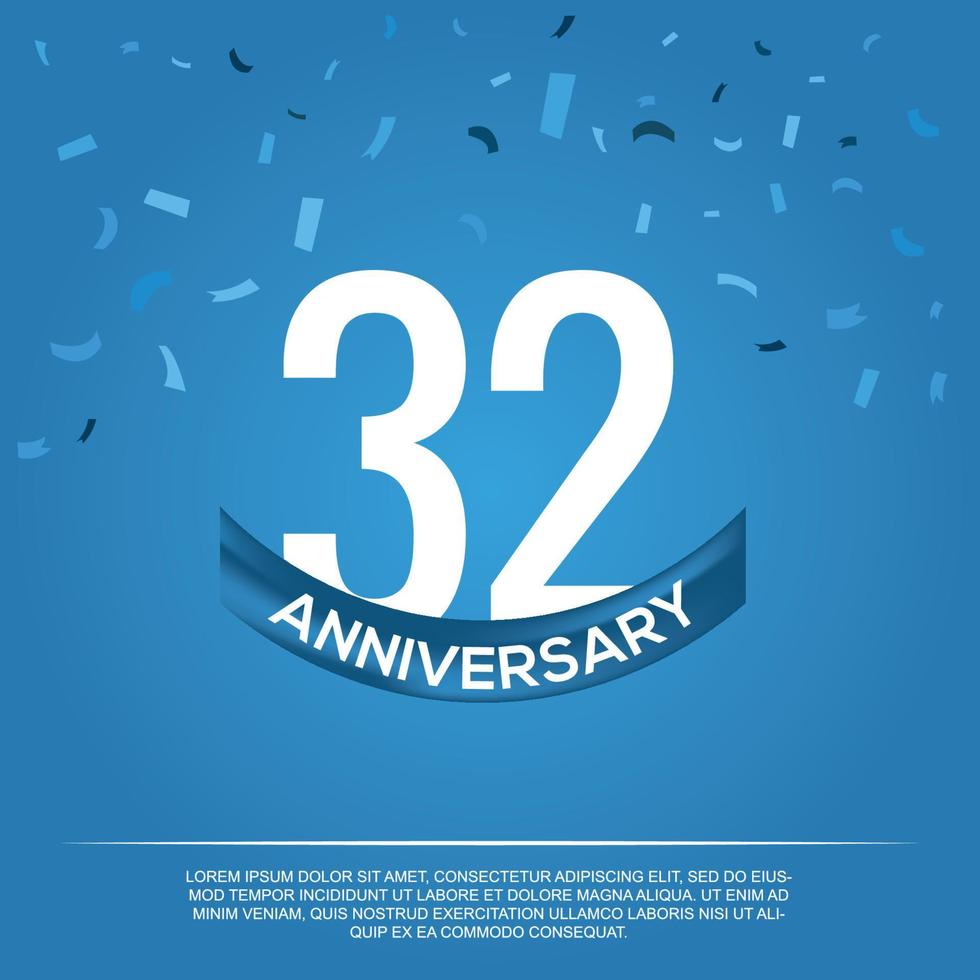 32esimo anniversario celebrazione vettore design con bianca colore numeri e bianca colore font su blu colore sfondo astratto