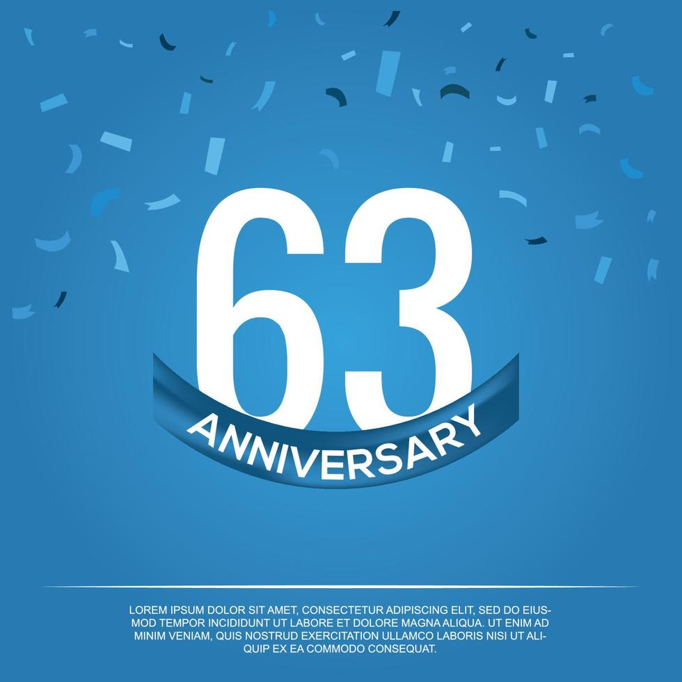 63a anniversario celebrazione vettore design con bianca colore numeri e bianca colore font su blu colore sfondo astratto