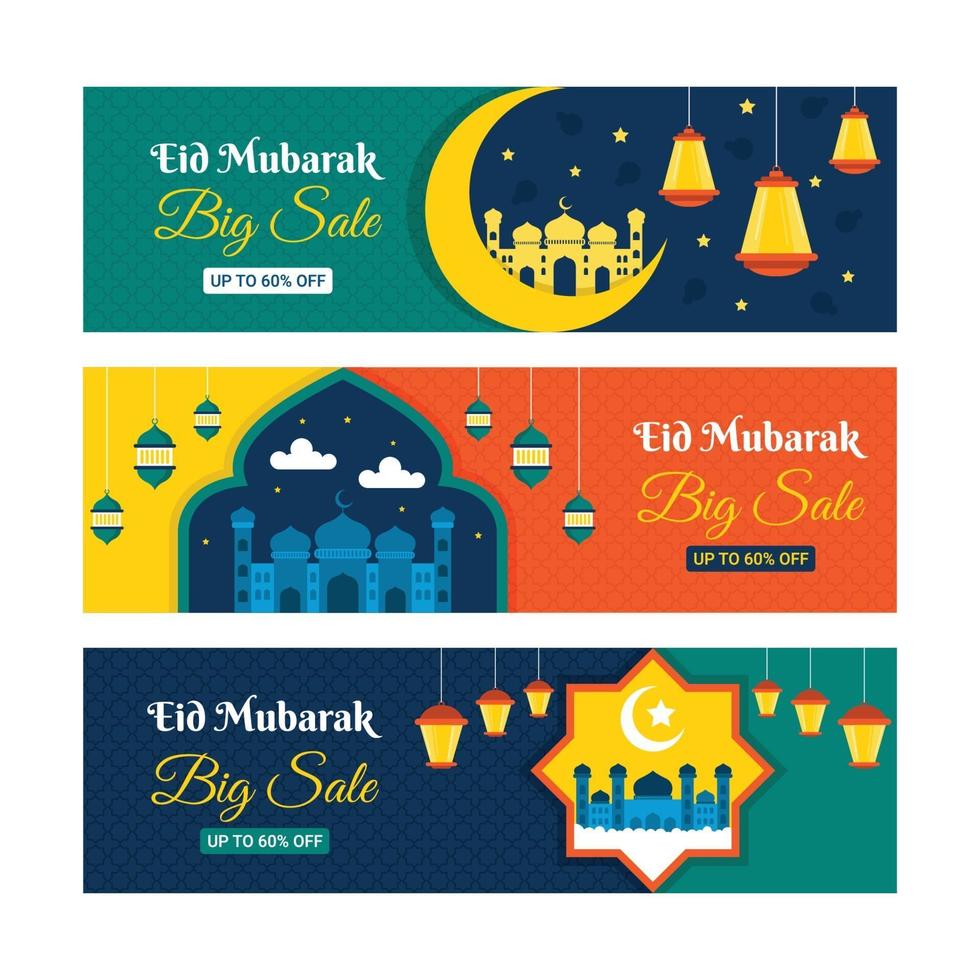 set di banner di vendita di eid mubarak vettore