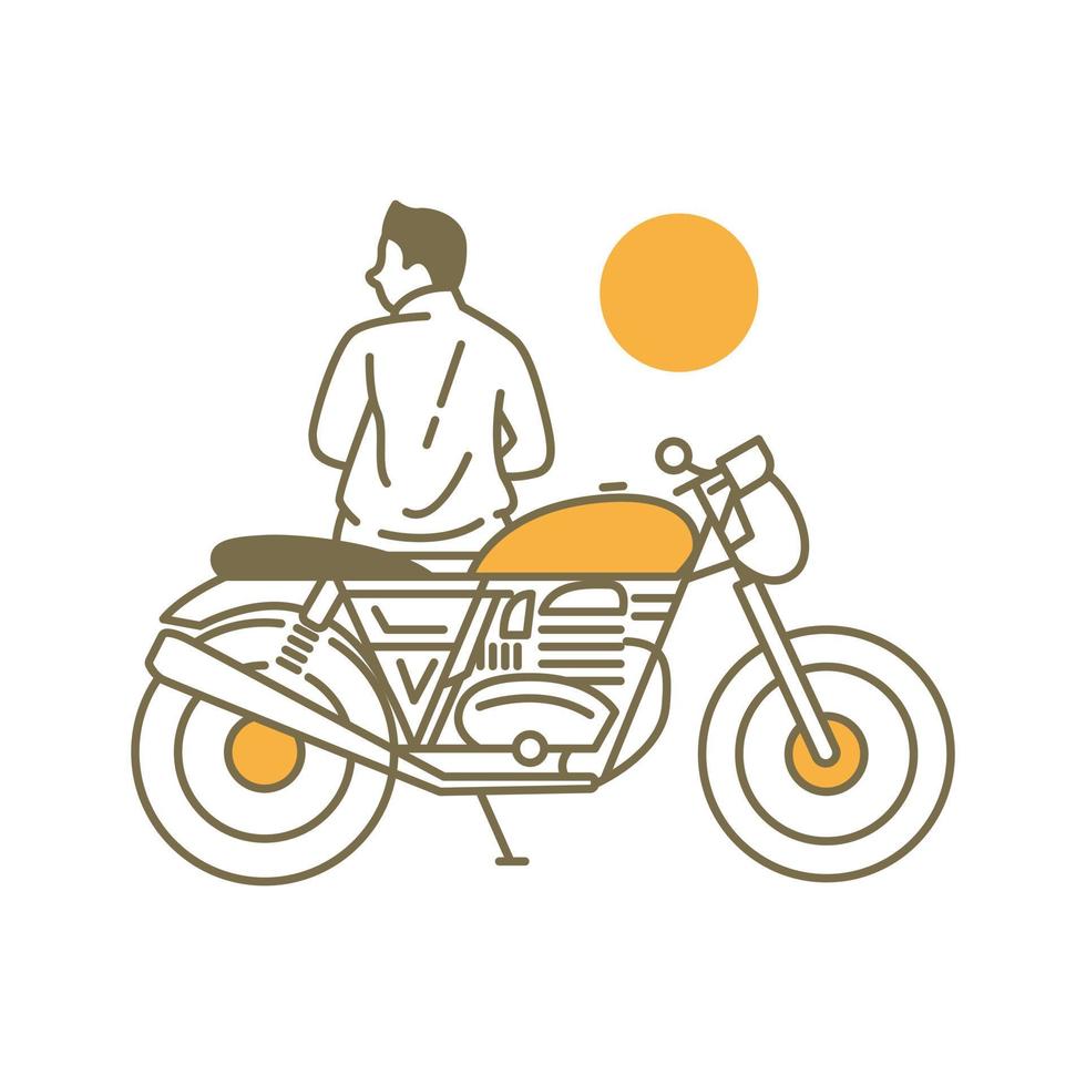 classico motociclista godere il natura e luce del sole monoline design per abbigliamento vettore