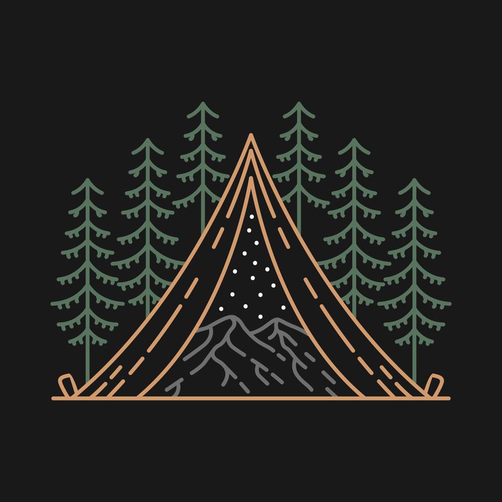montagne dentro un' campeggio tenda monoline design per abbigliamento vettore