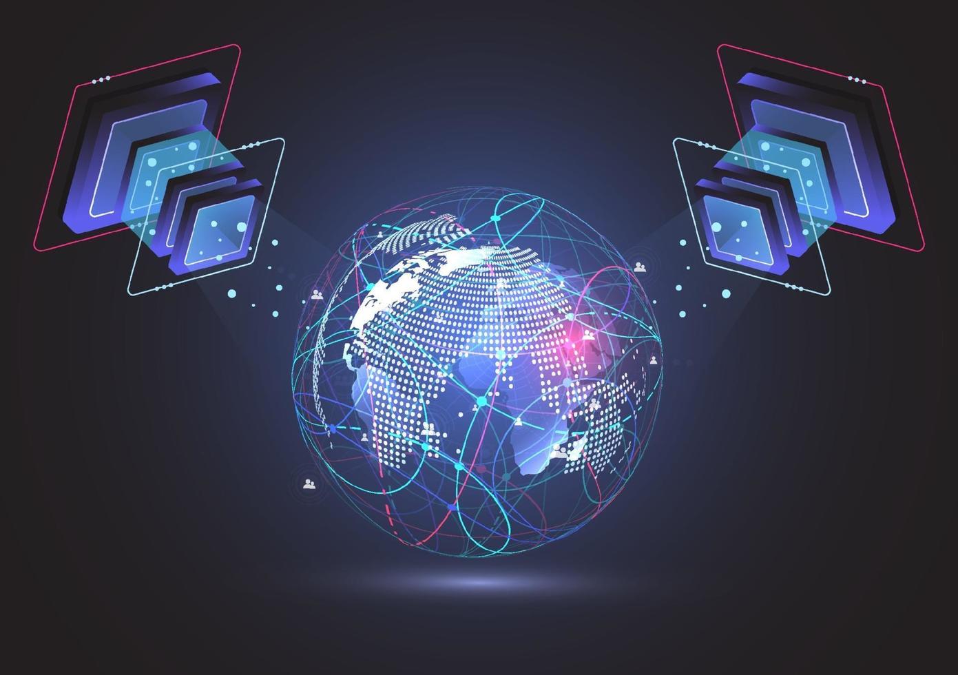 connessione di rete globale. punto della mappa del mondo e concetto di composizione della linea del business globale. illustrazione vettoriale