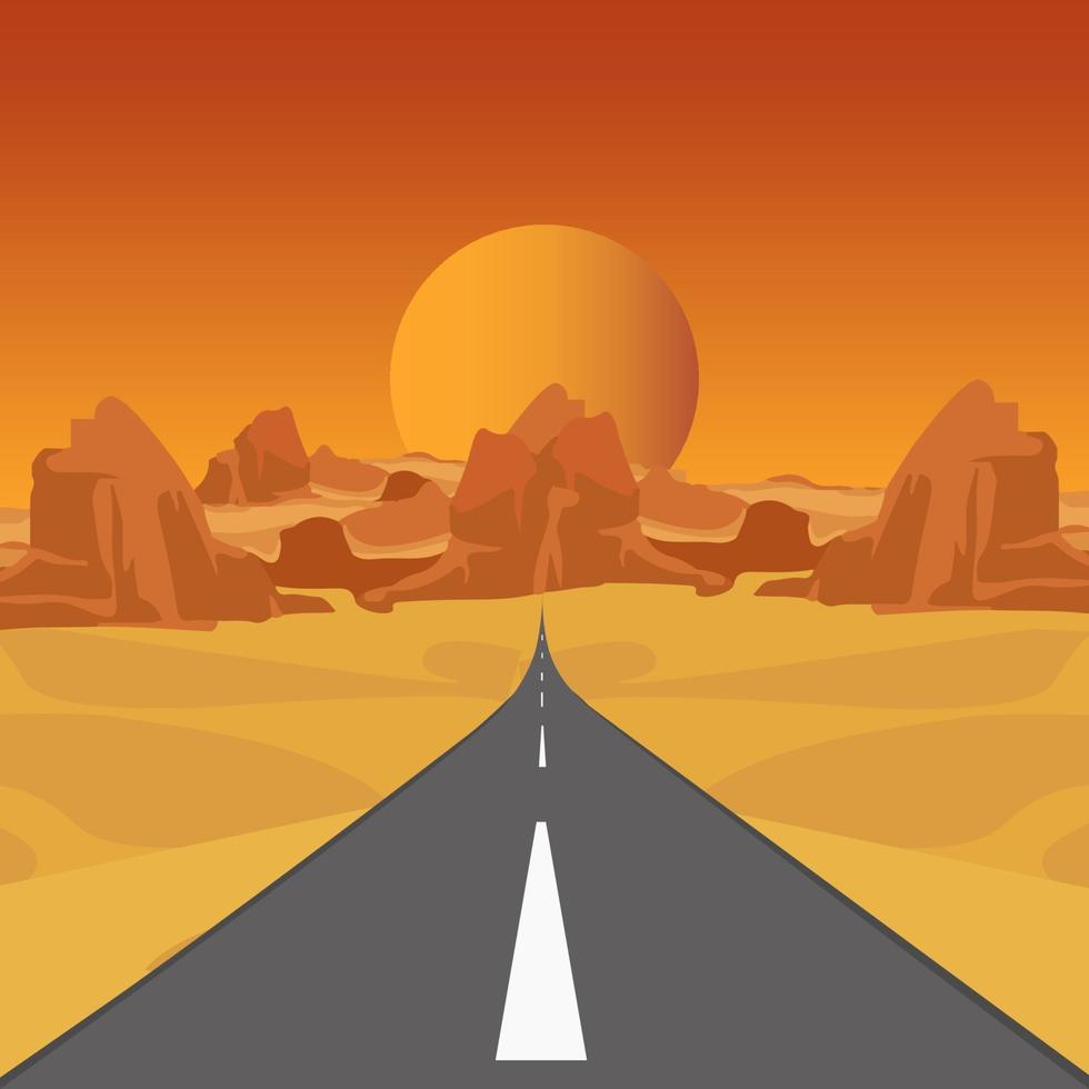 paesaggio desertico con strada e montagne vettore