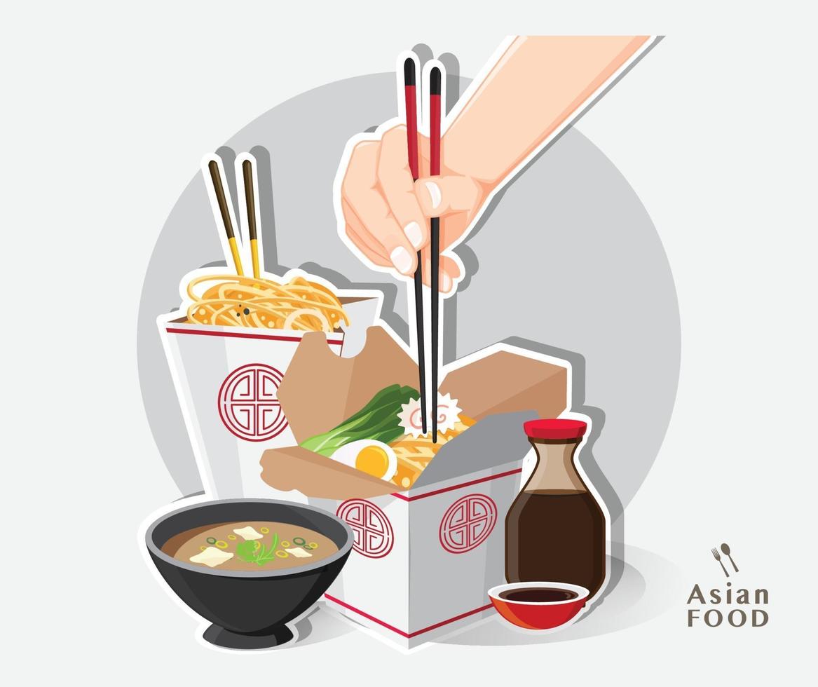 cibo cinese take away box, take away box noodles, illustrazione vettoriale