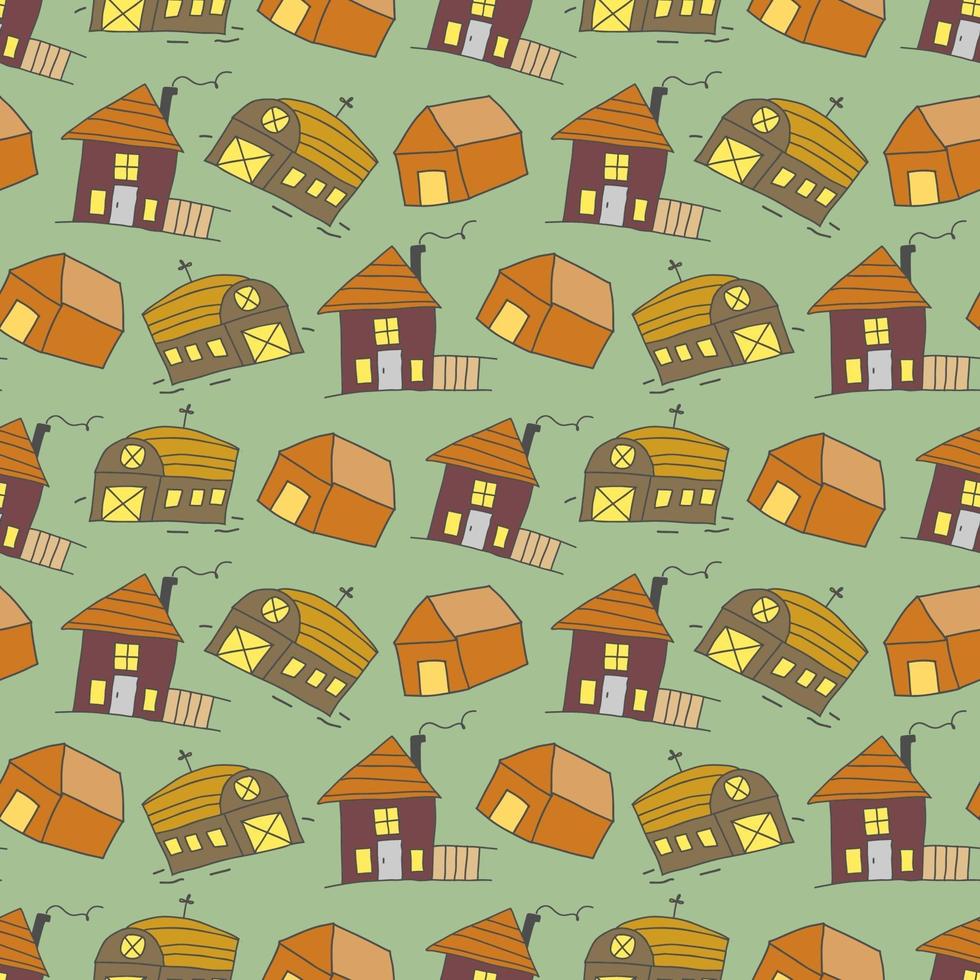 bambini senza cuciture senza cuciture con elemento doodle luogo di culto. Vector carino seamless pattern con doodle case tradizionali. sfondo vettoriale di facciate multicolori di vecchi edifici in stile alla moda scandinavo.