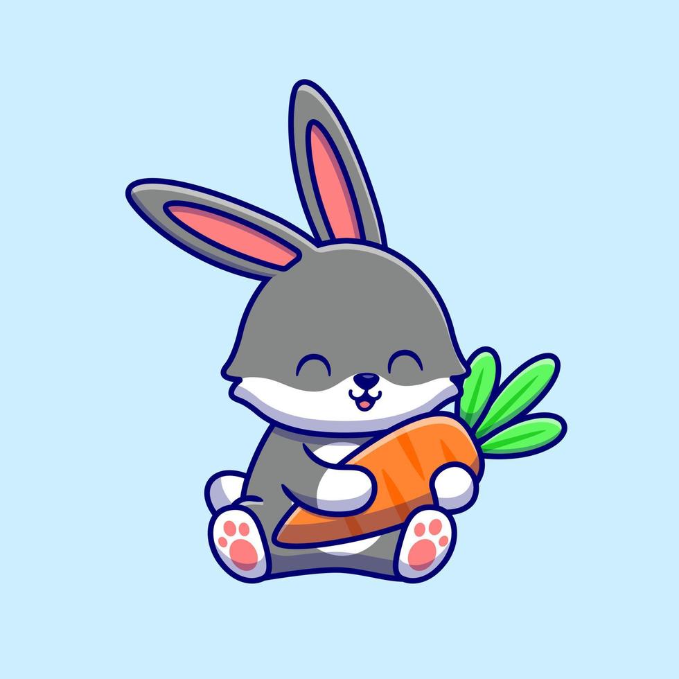 carino coniglio abbracciare carota cartone animato vettore icona illustrazione. animale cibo icona concetto isolato premio vettore. piatto cartone animato stile