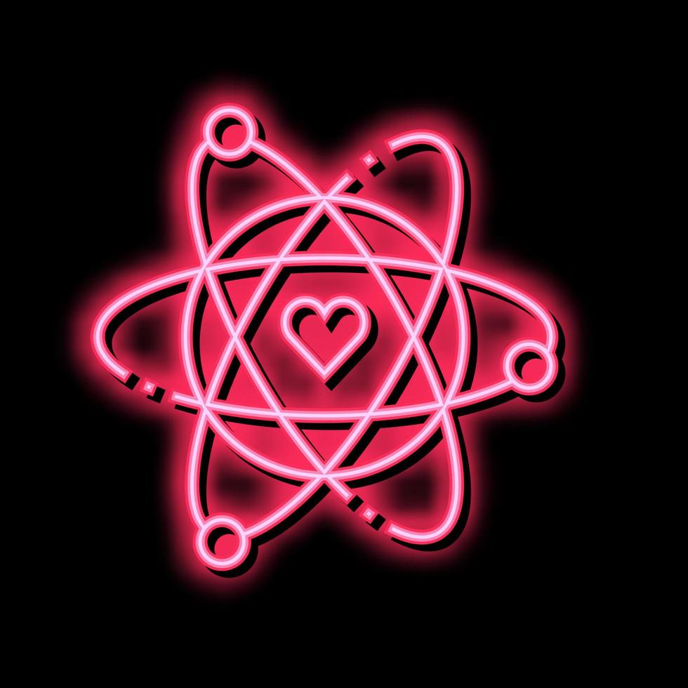 atomo con cuore nucleo neon splendore icona illustrazione vettore