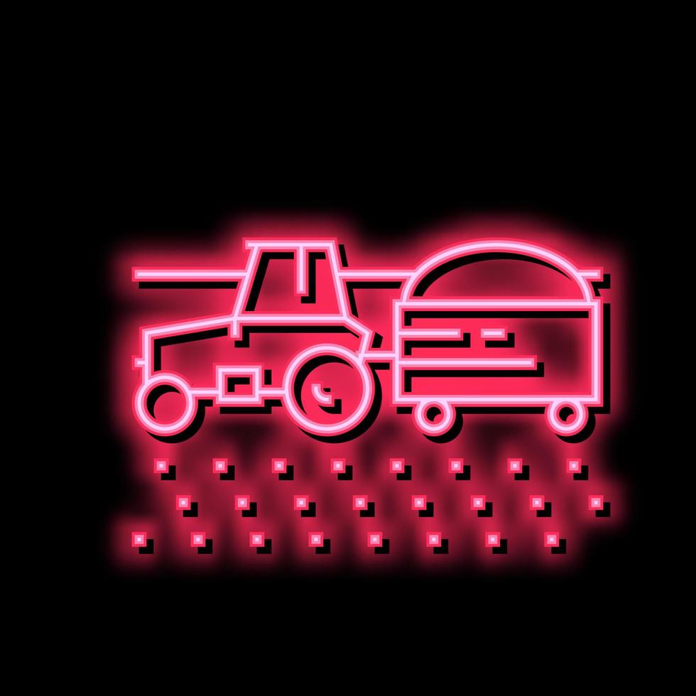 trattore con raccogliere su campo neon splendore icona illustrazione vettore