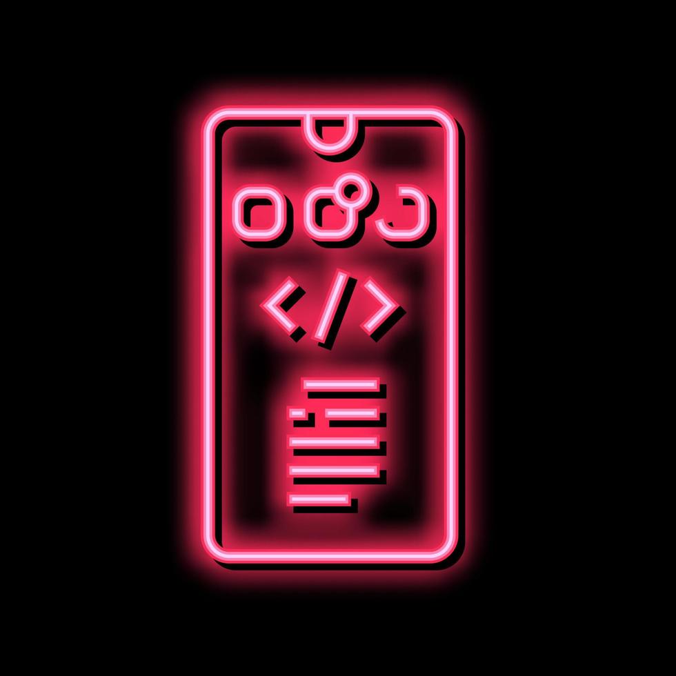 Telefono applicazione sviluppo neon splendore icona illustrazione vettore