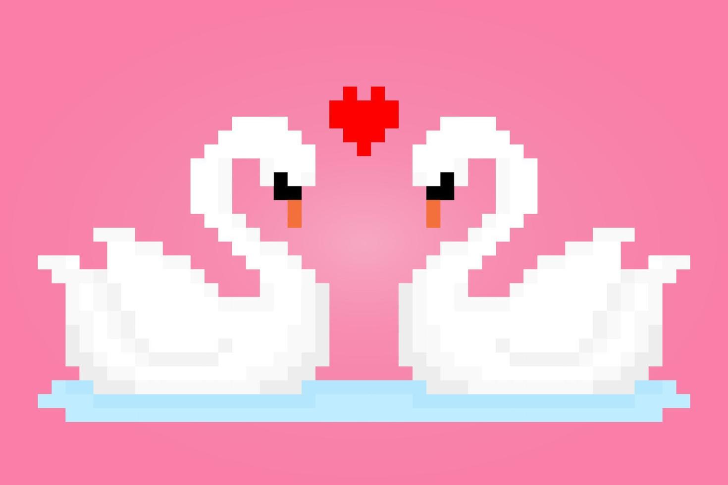 Cigno a 8 bit. pixel di animali per risorse di gioco e schemi a punto croce nelle illustrazioni vettoriali. vettore