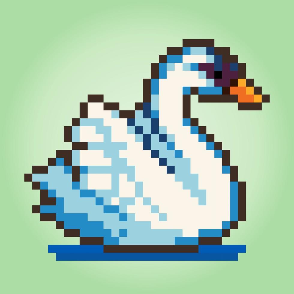 Cigno a 8 bit. pixel di animali per risorse di gioco e schemi a punto croce nelle illustrazioni vettoriali. vettore