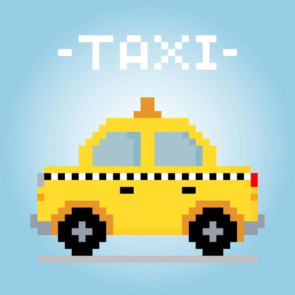 Taxi a 8 bit. pixel dell'auto nell'illustrazione vettoriale per le risorse di gioco e lo schema a punto croce.