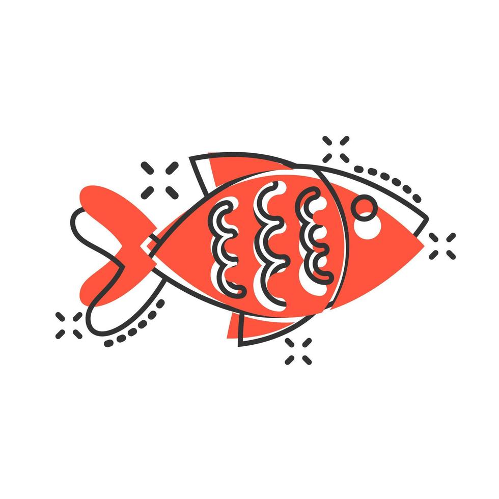 pesce cartello icona nel comico stile. pesce rosso vettore cartone animato illustrazione su bianca isolato sfondo. frutti di mare attività commerciale concetto spruzzo effetto.