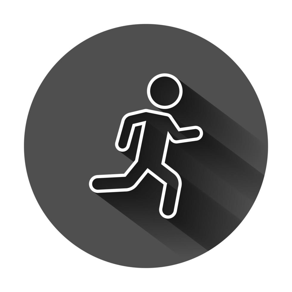 in esecuzione persone cartello icona nel piatto stile. correre silhouette vettore illustrazione su nero il giro sfondo con lungo ombra. movimento jogging attività commerciale concetto.