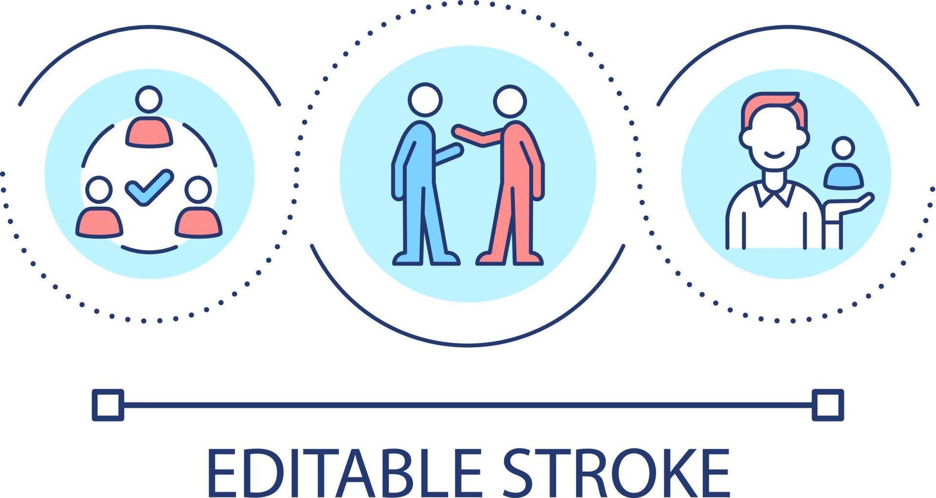 costruire relazione nel Comunità ciclo continuo concetto icona. comunicazione abilità. attività commerciale strategia astratto idea magro linea illustrazione. isolato schema disegno. modificabile ictus vettore