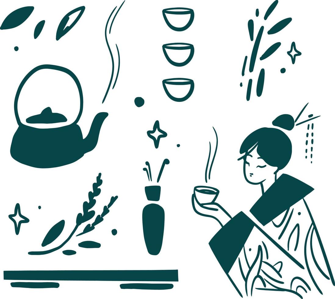 asiatico cibo collezione clip arte. giapponese estetico. geisha potabile tè vettore
