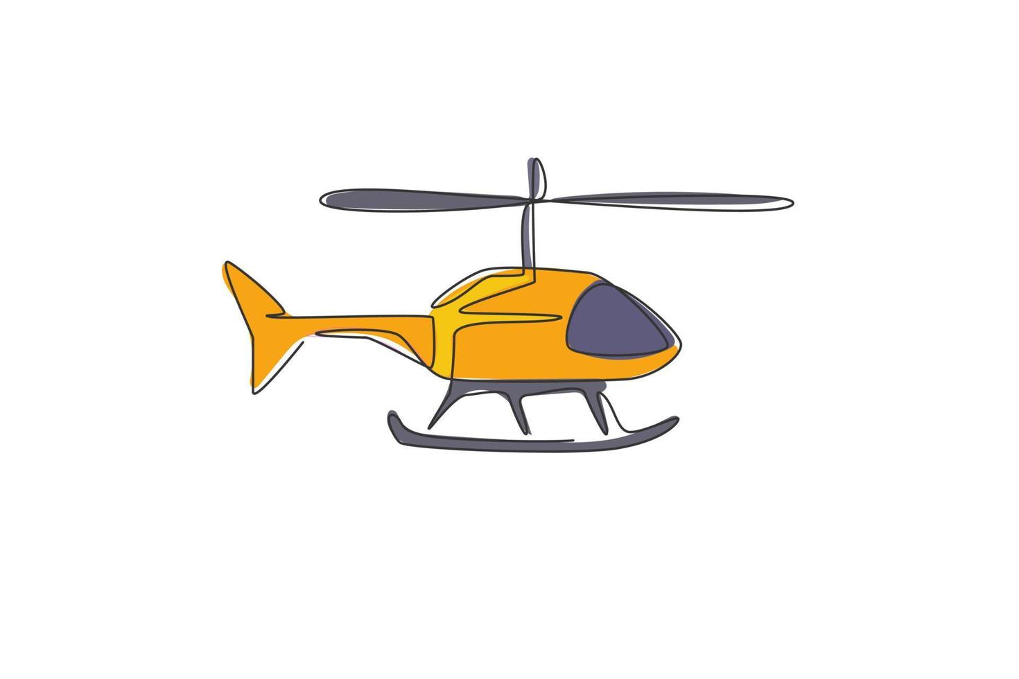 disegno a linea continua di un elicottero volante. concetto di veicolo di trasporto aereo. grafico dell'illustrazione di vettore di disegno di disegno di una linea alla moda