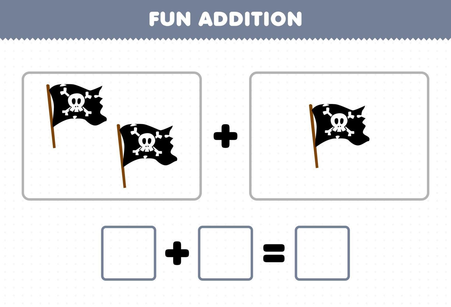 formazione scolastica gioco per bambini divertimento aggiunta di conteggio carino cartone animato bandiera immagini stampabile pirata foglio di lavoro vettore