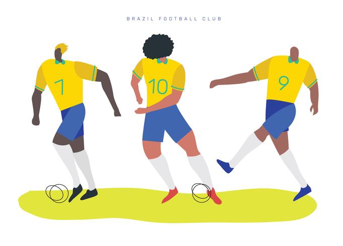 Illustrazione piana di vettore di caratteri brasiliani di calcio