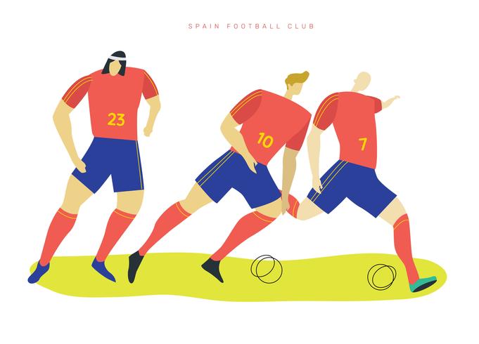 Illustrazione piana di vettore dei personaggi di calcio spagnoli