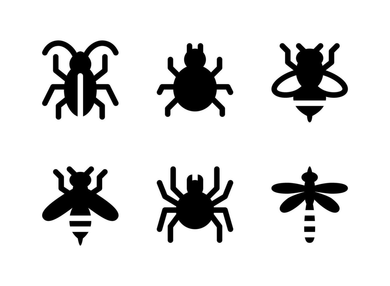 semplice set di icone solide vettoriali relative al controllo dei parassiti. contiene icone come scarafaggio, acaro, ape, vespa e altro ancora.