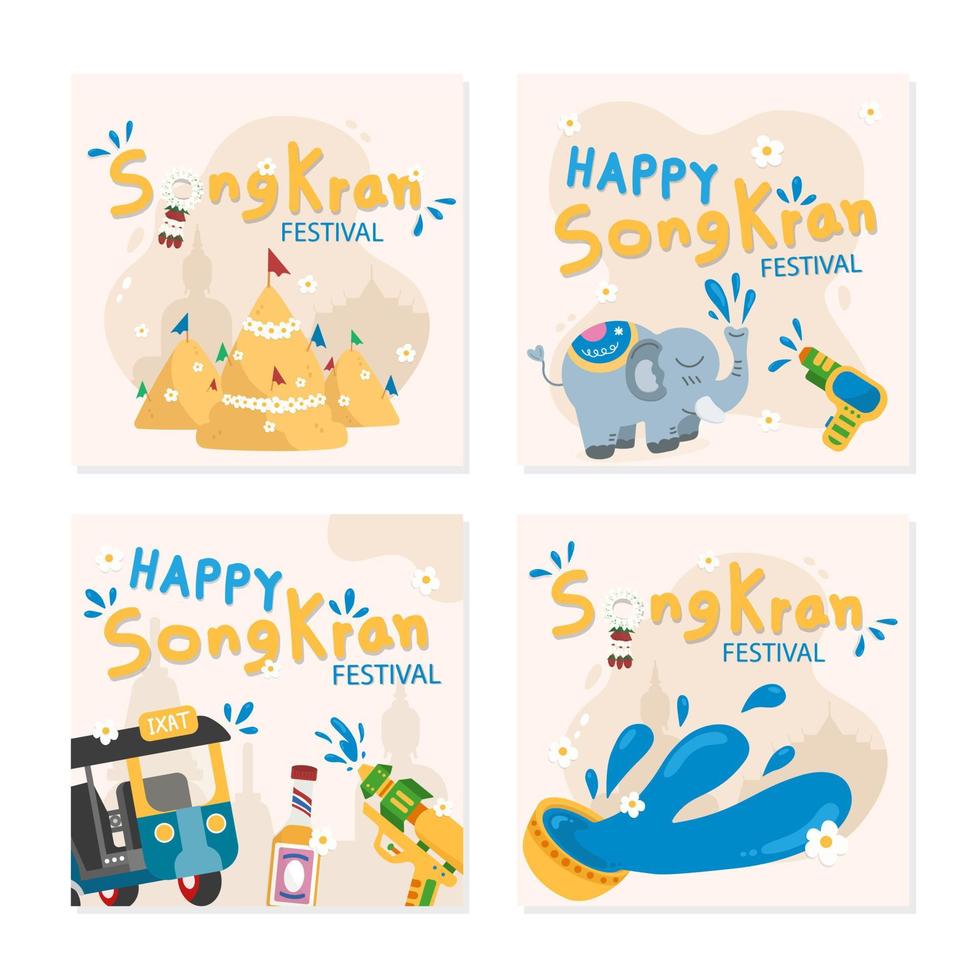 4 design modello per Songkran Festival vettore illustrazione piatto design.