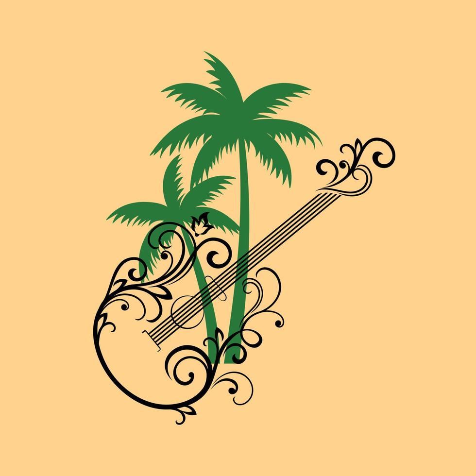 chitarra logo vettore design illustrazione, tropicale thema