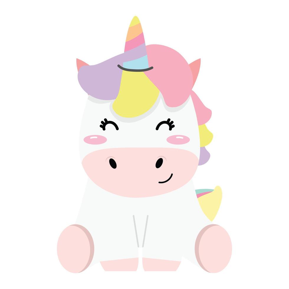 carino unicorno contento personaggio design cartone animato vettore