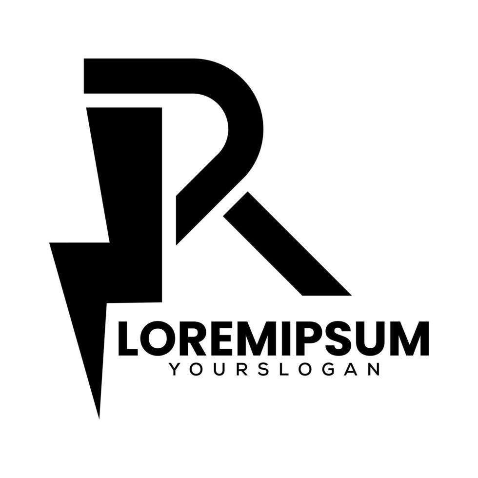 lettera r e fulmine logo design vettore