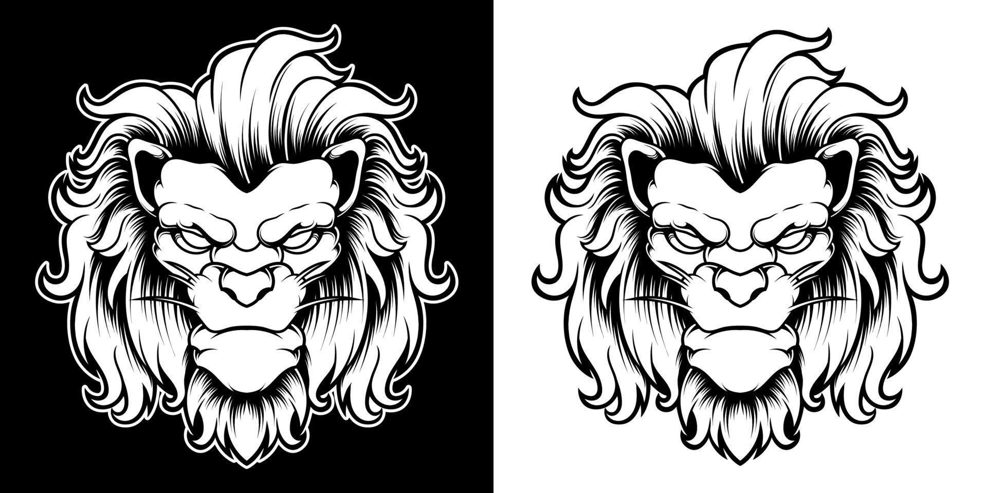 illustrazione del logo della testa di leone in bianco e nero vettore