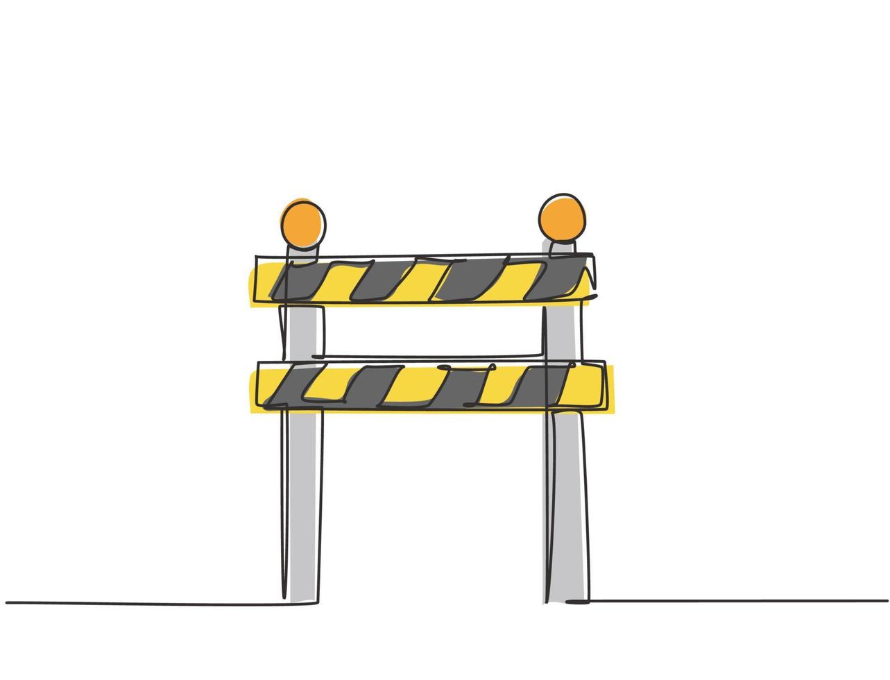 pannello in costruzione continuo ad una linea a strisce posizionato sul lato della strada che è in riparazione a causa di incidenti stradali. illustrazione grafica vettoriale di disegno a linea singola.