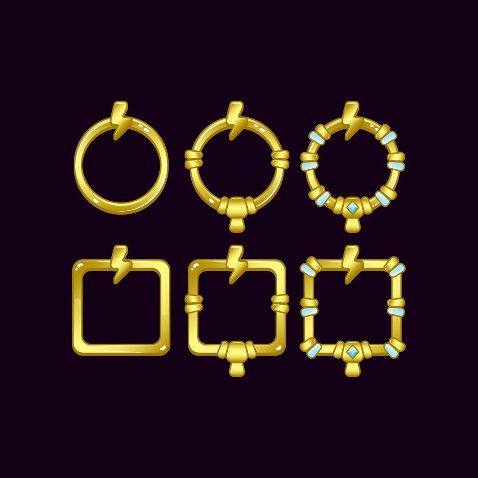 set di frame di confine dell'interfaccia utente di gioco con il simbolo del tuono per elementi di asset gui vettore