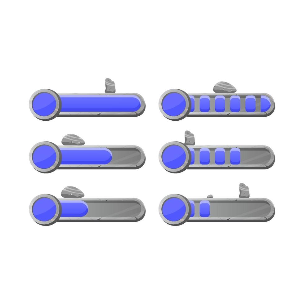 set di barra di avanzamento delle monete di valuta della roccia della pietra dell'interfaccia utente del gioco con 2 stili per l'illustrazione di vettore degli elementi dell'asset della gui