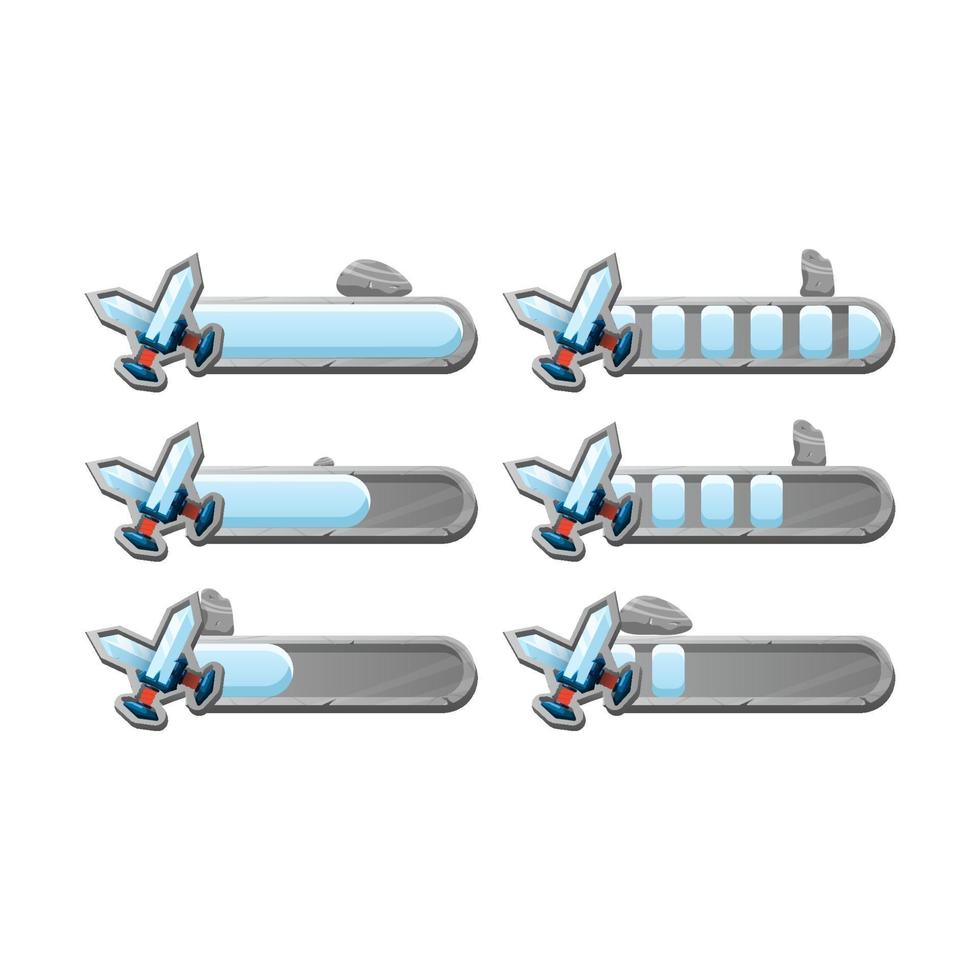 set di barra di avanzamento della roccia della spada della lama di pietra dell'interfaccia utente del gioco con 2 stili per l'illustrazione di vettore degli elementi dell'asset della gui