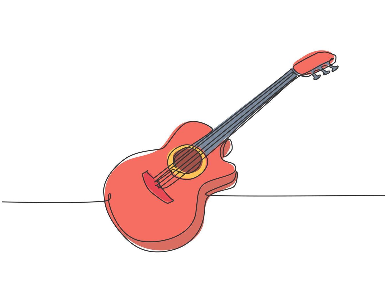 un disegno a tratteggio di una chitarra acustica classica in legno. moderno concetto di strumenti musicali a corde linea continua disegno illustrazione vettoriale graphic