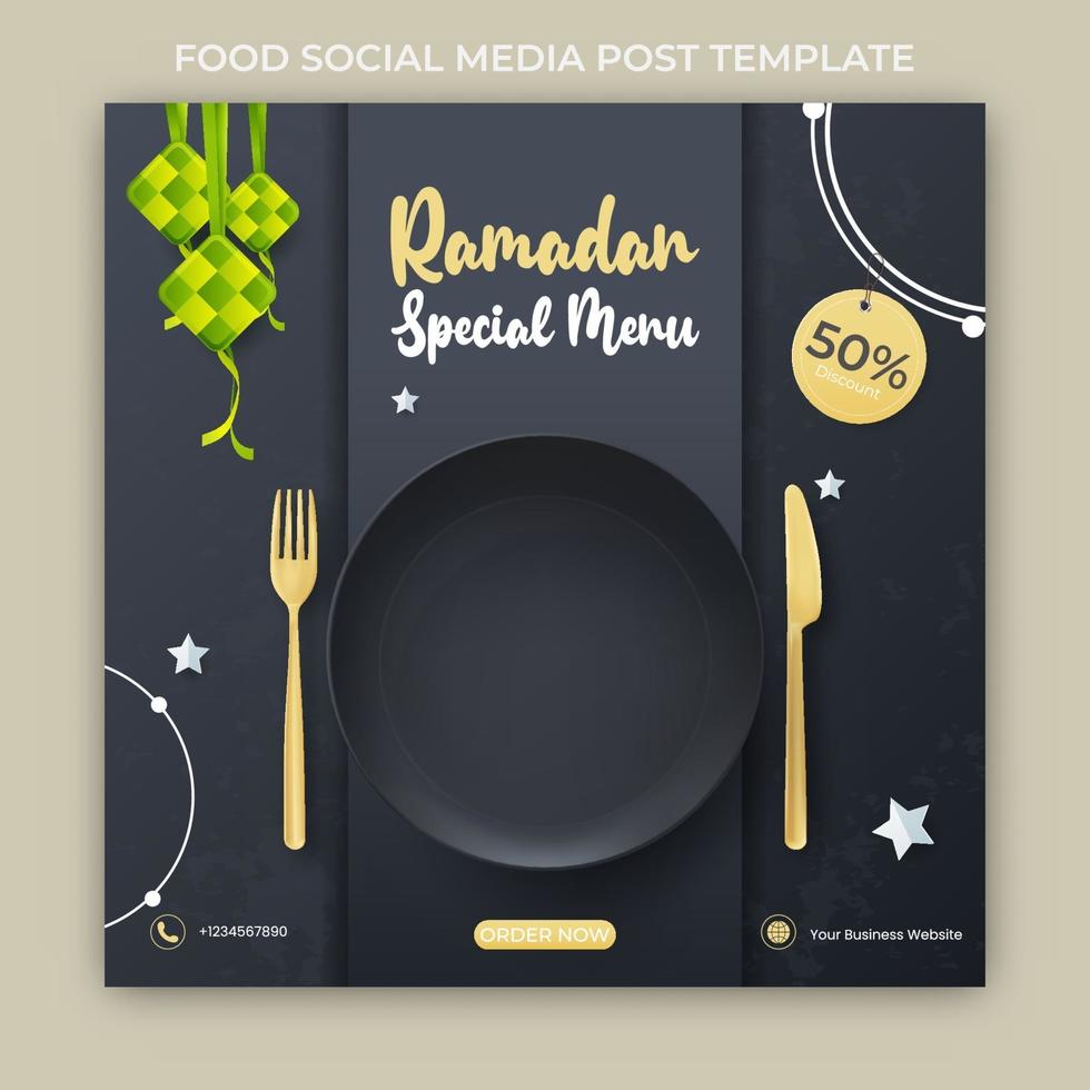 banner pubblicitario del ramadan. modello di post sui social media del ramadan vettore