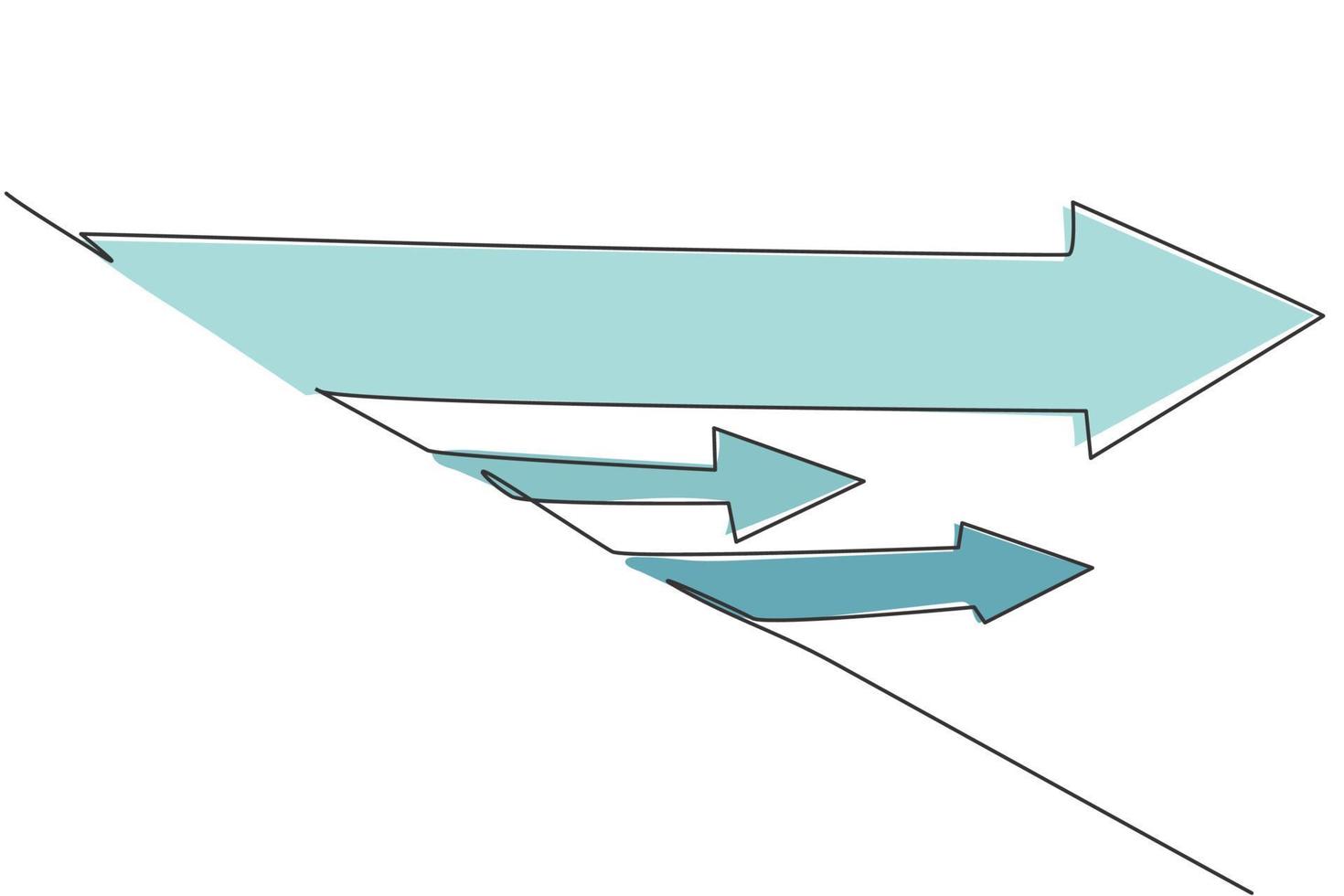 disegno continuo di una linea di mantenere il segno grafico delle frecce in movimento positivo in avanti. concetto minimalista di simbolo di progresso di affari di successo. illustrazione grafica vettoriale di design a linea singola alla moda