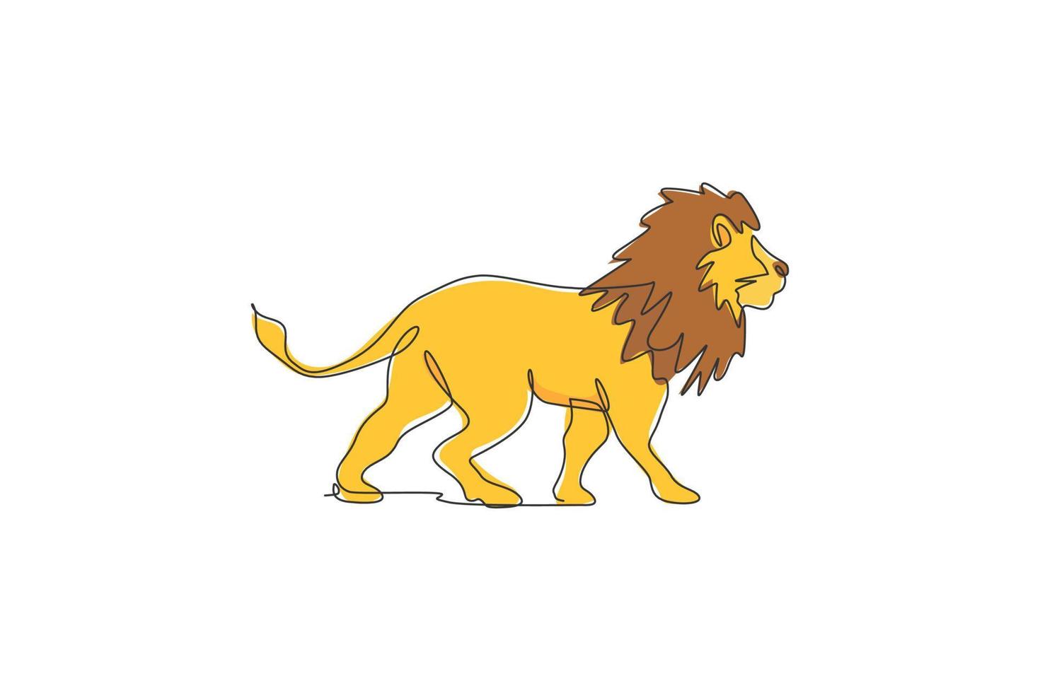 una singola linea di disegno di illustrazione vettoriale di leone maschio selvaggio. conservazione del parco nazionale delle specie protette. concetto di zoo safari. moderno disegno grafico a linea continua