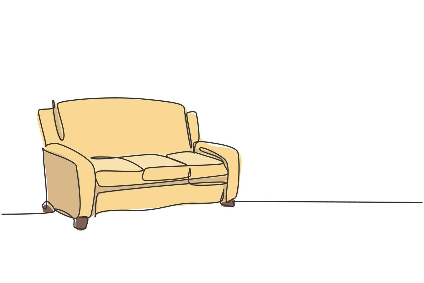 singolo continuo linea disegno di lusso confortevole divano domestico arredamento. vivente camera divano casa apparecchio concetto. moderno uno linea disegnare design grafico vettore illustrazione