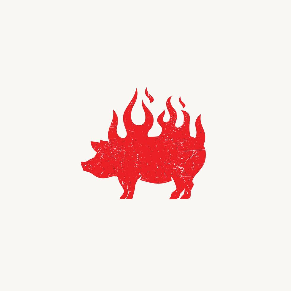 grigliato Maiale maiale cinghiale fuoco fiamma rosso Vintage ▾ bbq barbecue logo design ispirazione vettore