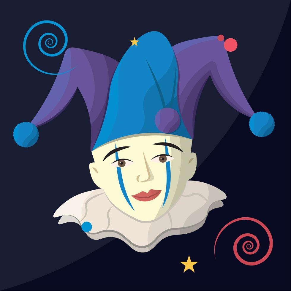 isolato clown giullare avatar con arlecchino cappello vettore illustrazione