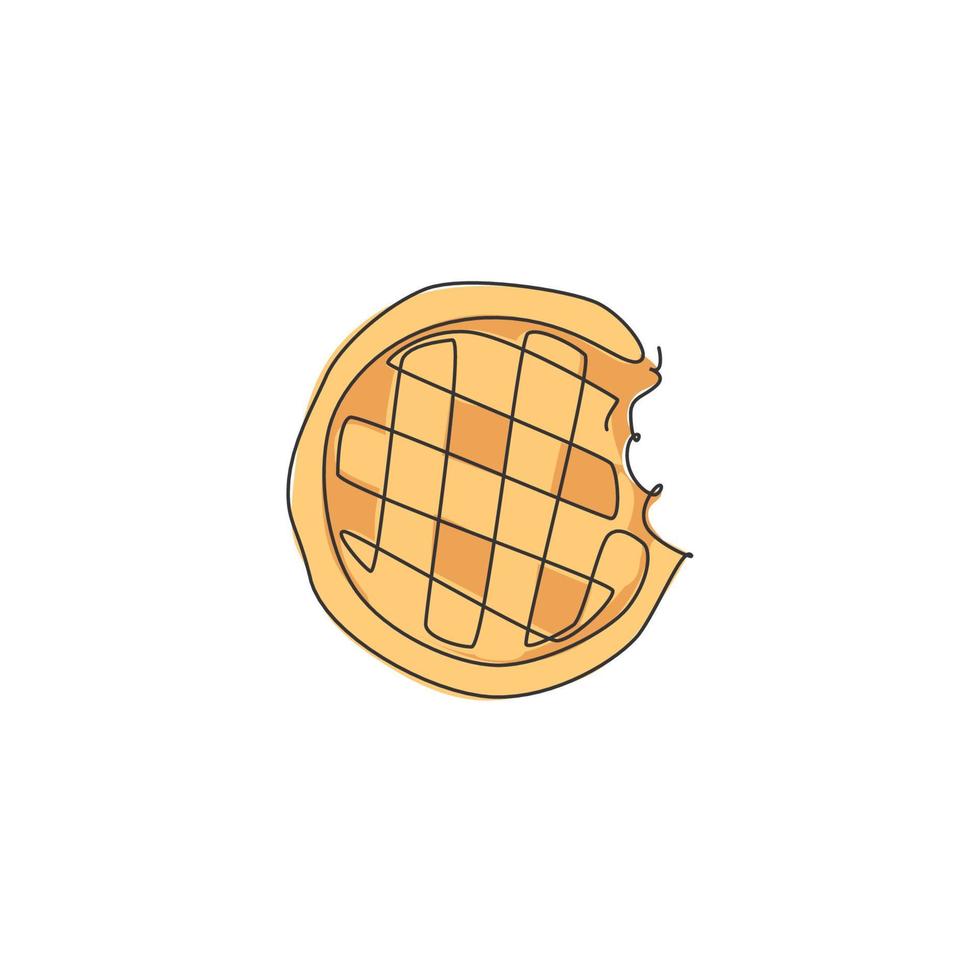 un disegno a linea singola di morsi di waffle freschi store logo grafico illustrazione vettoriale. menu del caffè del cibo della colazione e concetto del distintivo del ristorante. logotipo di cibo di strada di design moderno a linea continua vettore