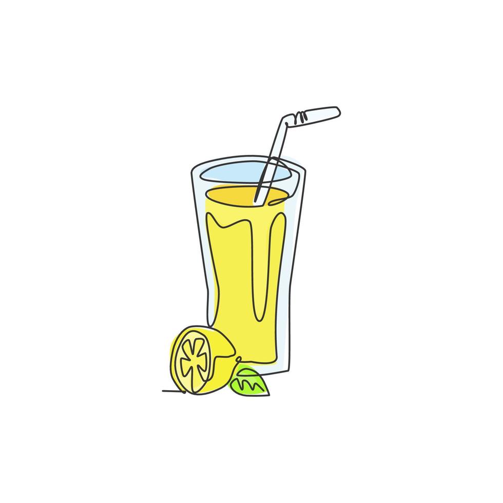 un disegno a linea continua di deliziose bevande fresche e ghiacciate alla limonata per il menu del ristorante. concetto di arte del modello della bevanda del negozio del caffè. illustrazione vettoriale grafica moderna con disegno a linea singola