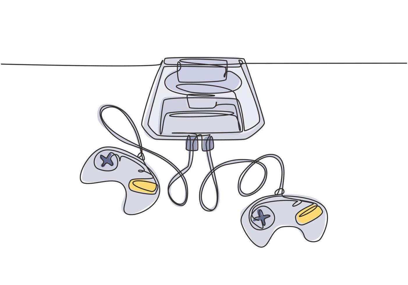 un unico disegno a tratteggio di una vecchia macchina da gioco per console classica retrò. concetto di elemento di gioco arcade vintage disegno di linea continua disegno grafico illustrazione vettoriale