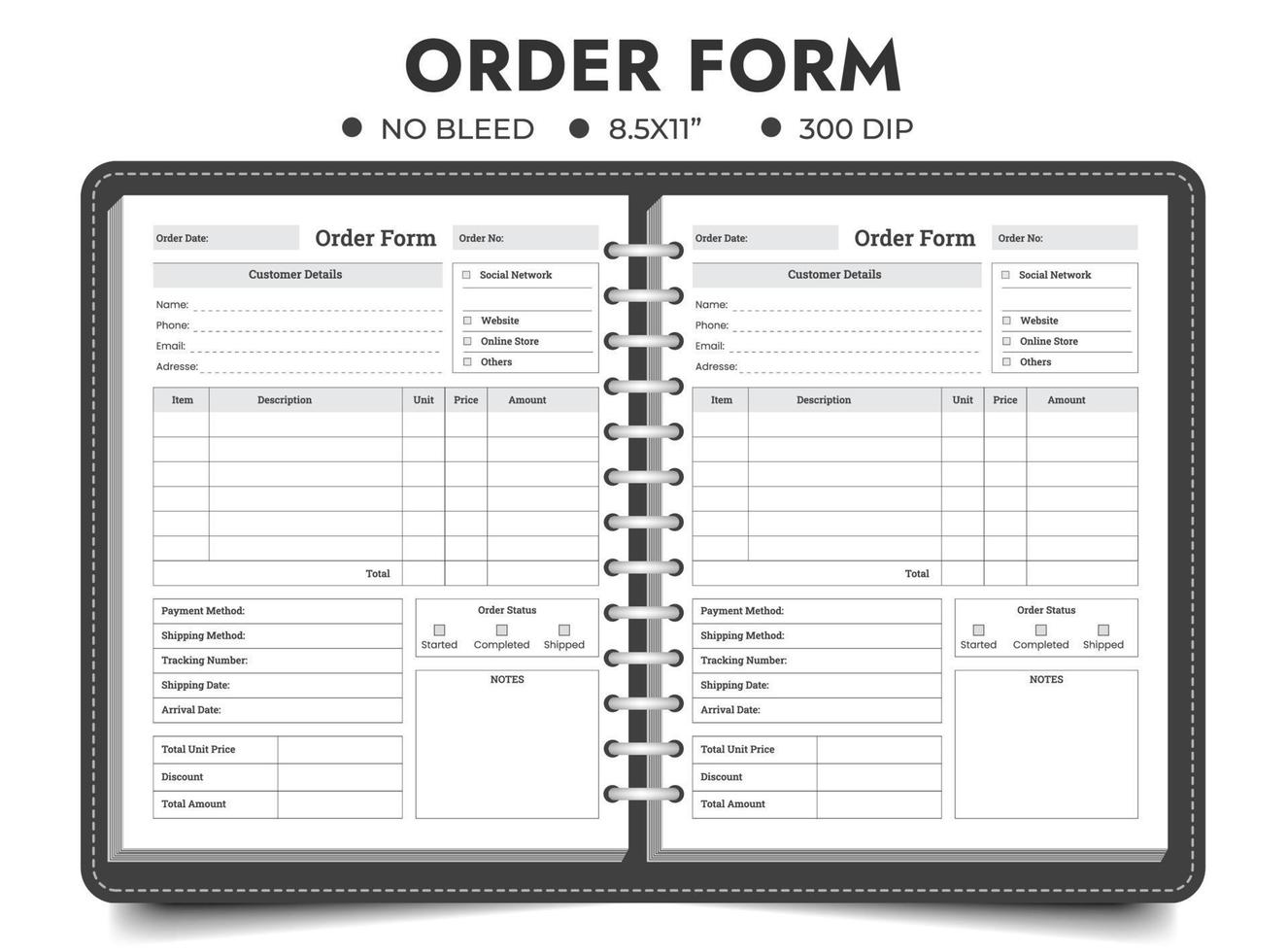 attività commerciale ordine diario di bordo, costume ordine modulo, ordine inseguitore, stampabile ordine modulo pagina vettore