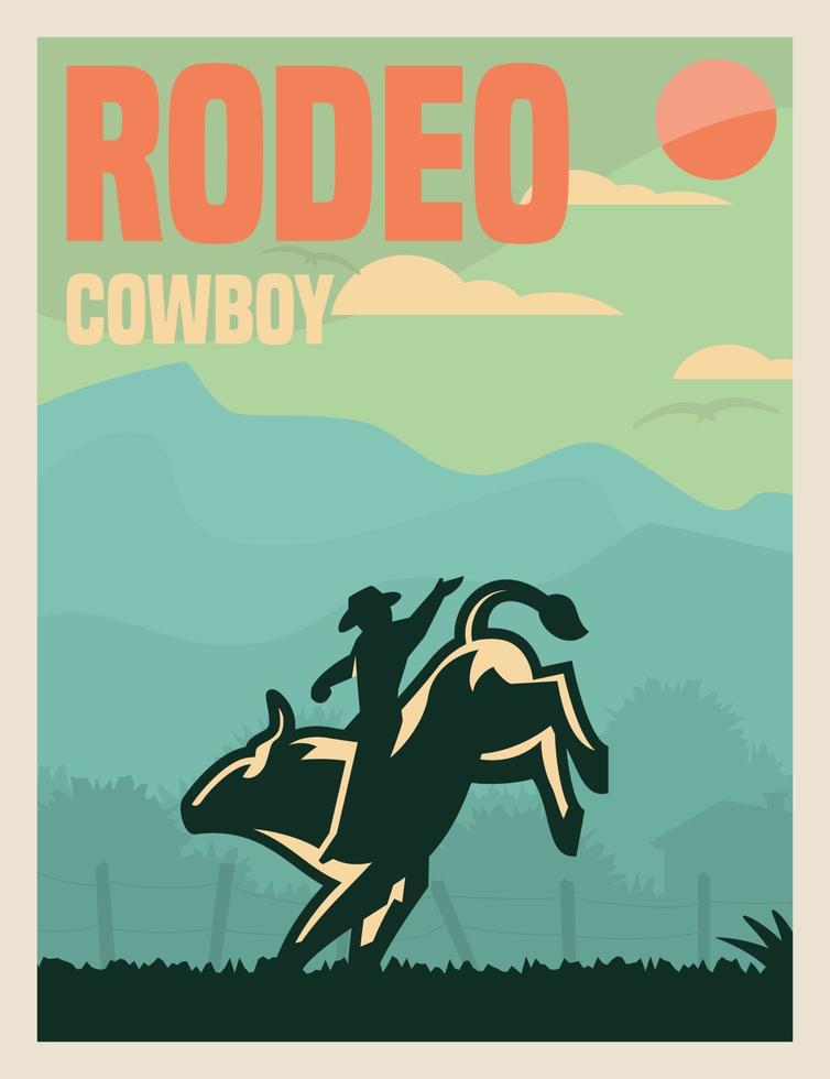 Vintage ▾ cartolina rodeo cowboy vettore