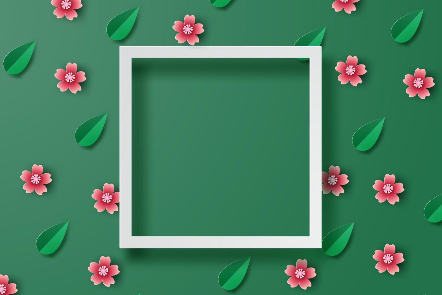 carta arte di illustrazione primavera sfondo con fiori e foglia telaio posto per testo spazio, primavera tempo stagione grafico design concetto, floreale fiore e foglia modello con carta tagliare style.vector. vettore