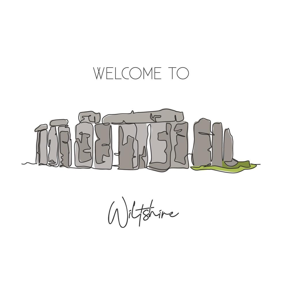 punto di riferimento preistorico di Stonehenge con disegno a linea continua singola. famoso vecchio posto nel Wiltshire, in Inghilterra. concetto di stampa del poster della decorazione della parete di arte della casa di viaggio del mondo. illustrazione vettoriale di un disegno di linea